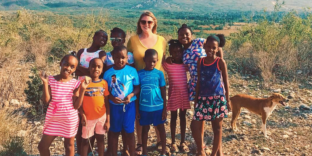 Children in front of mountain